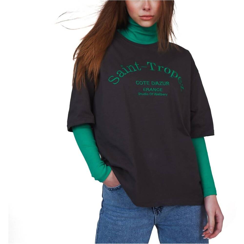 NEW AMBAR st tropez printed t-shirt in grey